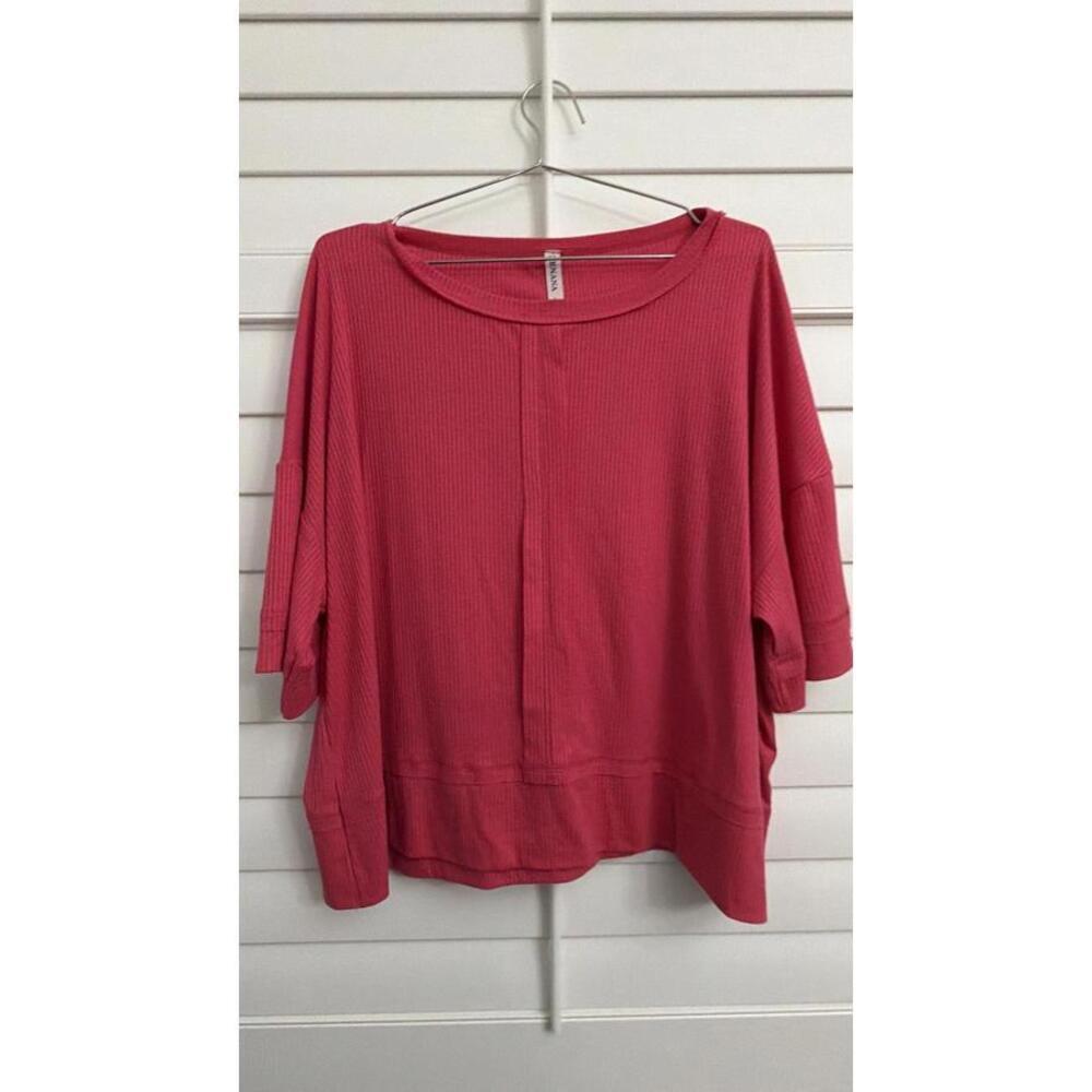 Zenana pink waffle knit  oversized pink top‎ size Large